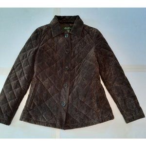Eddie Bauer womens brown quilted button front heavy suede casual coat size S